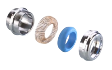 Pflitsch blueglobe TRI NM/Cr - brass chrome-plated EMC cable gland with TPE sealing insert and bronze spring