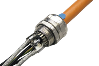 Pflitsch blueglobe EMC with selective shield contacting - brass nickel-plated EMC cable gland with TPE sealing with selective shield contacting